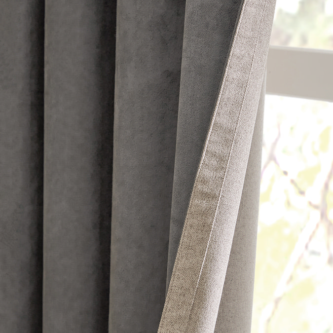 Verso Reversible Blackout Eyelet Curtains in Charcoal close up texture image