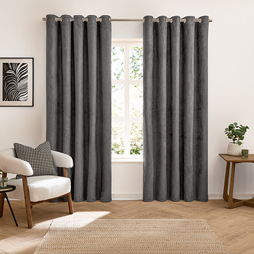 Verso Reversible Blackout Eyelet Curtains in Charcoal close up texture image