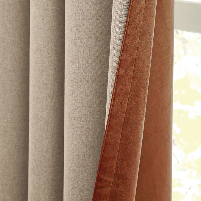 Verso Reversible Blackout Curtains in Cinnamon close up texture reverse side image