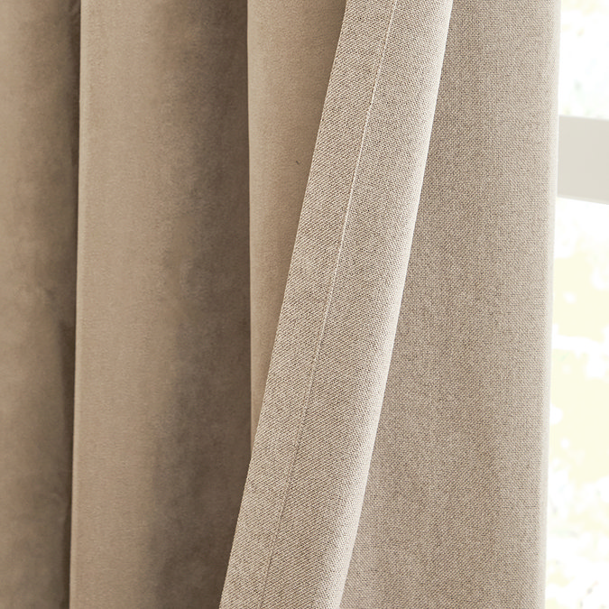 Verso Reversible Blackout Eyelet Curtains in Mocha close up texture image