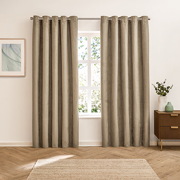 Verso Reversible Blackout Eyelet Curtains in Mocha close up texture image