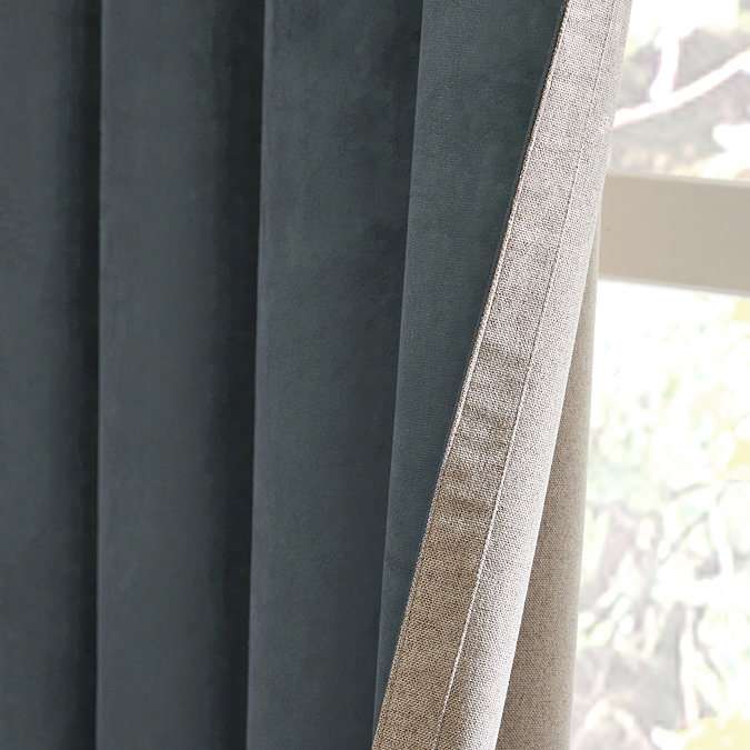 Verso Reversible Blackout Eyelet Curtains in Petrol close up texture image