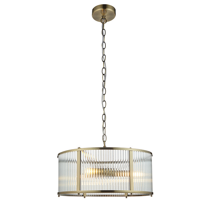 cut out image of ribbed glass antique brass pendant light
