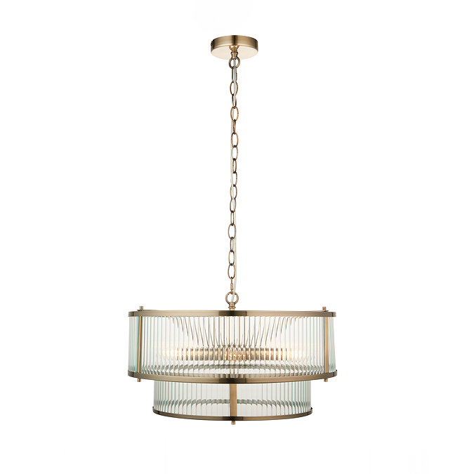 cut out image of tiered ribbed glass antique brass pendant light