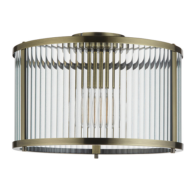 cut out image of clear ribbed glass pendant light with antique brass edges