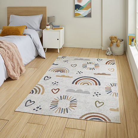 Kids rainbow sun rug on floor image 1