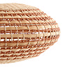 close up image on side of woven rattan light shade in neutral and terracotta