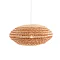 image cut out on white background of woven rattan light shade in natural and terracotta colours