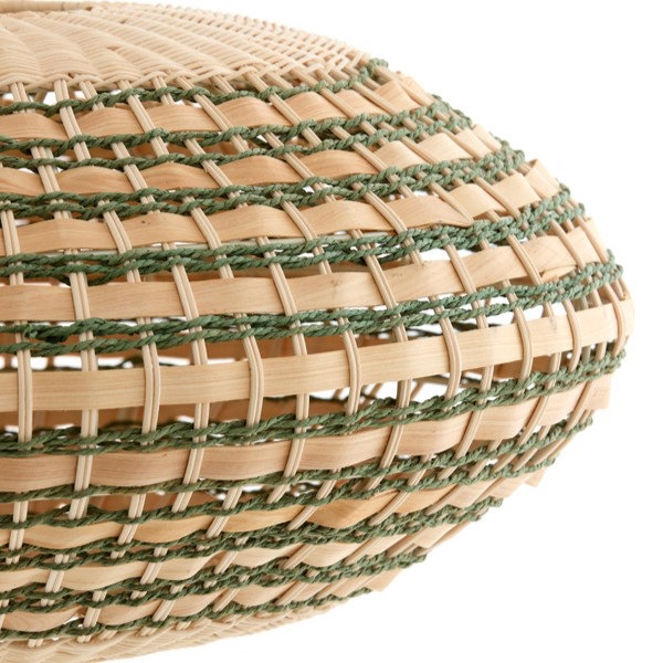 close up image of side of woven rattan light shade