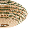 close up image cut out on white background of woven rattan hanging light, highlighting its texture and alternating natural and green detail