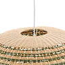 close up image cut out on white background of woven rattan hanging light shade in natural and green