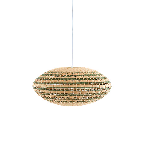 cut out of oval horizontal rattan light shade with green accent colour