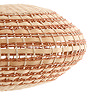close up image cut out on white background of side of woven rattan light shade in natural and terracotta colours