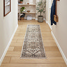 image of vintage green runner on light wood flooring