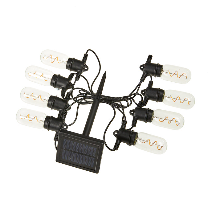image cut out on white background of eight filament LEDs with solar stake