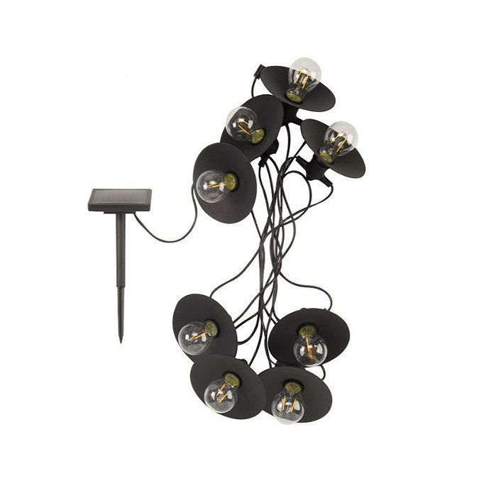 image cut out on white background of spaceship-style string lights with solar stake
