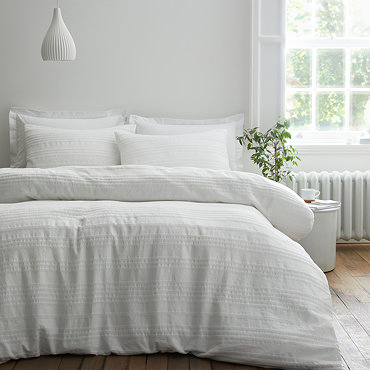 Waffle cotton stripe white on bed image 2