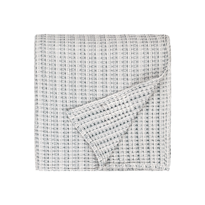 waffle textured bedspread in dusk blue 2