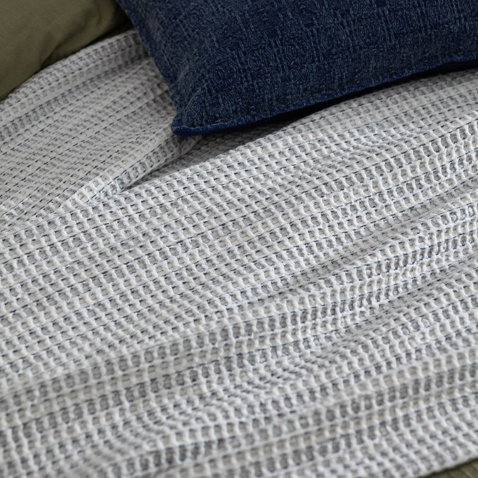 waffle textured bedspread in dusk blue 3