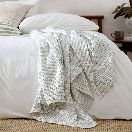 waffle textured bedspread on bed image 1