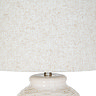 close up on linen shade of ceramic lamp, in an ivory tone