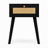 cut out image of black nightstand with 1 rattan fronted drawer