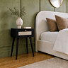 image of 1 drawer nightstand in black with rattan front and small gold handles