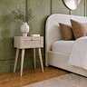 image of natural coloured 1 drawer bedside table with rattan front