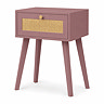 angled cut out image of 1 drawer clay pink rattan fronted nightstand