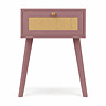 front on image of clay pink nightstand with 1 rattan fronted drawer