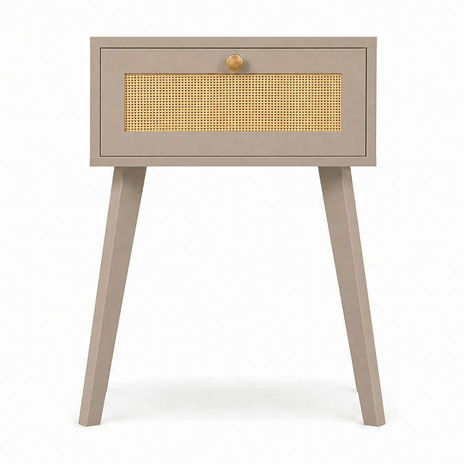 front on cut out image of taupe 1 drawer nightstand
