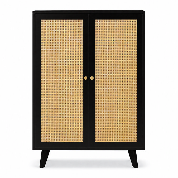 front on cut out image of black rattan sideboard