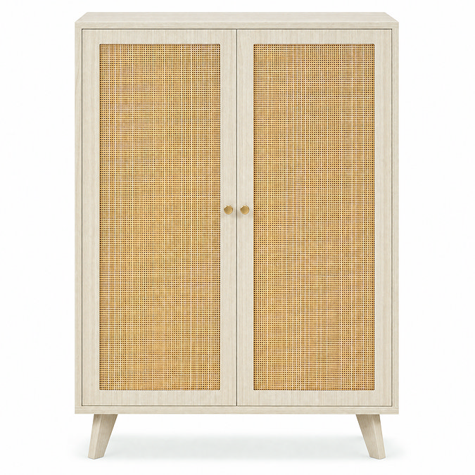 front on cut out image of natural coloured two door sideboard with rattan