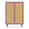 front on cut out image of pink clay coloured tall sideboard with rattan fronts