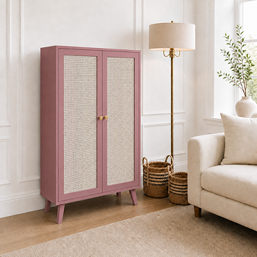angled cut out image of rattan two door tall sideboard