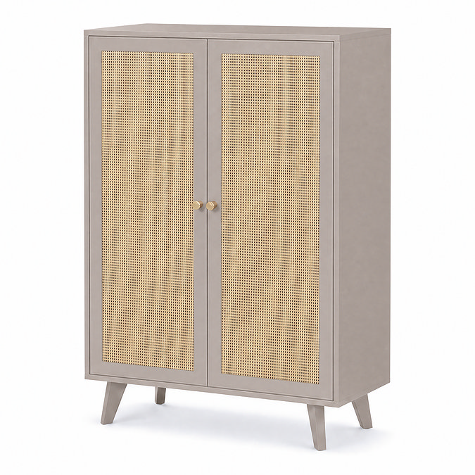 angled cut out image of taupe 2 door sideboard with rattan fronts