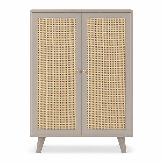 front on cut out image of taupe rattan fronted 2 door tall sideboard