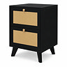 cut out image of black 2 drawer bedside table with rattan fronts