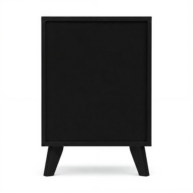 back cut out image of 2 drawer bedside table in black
