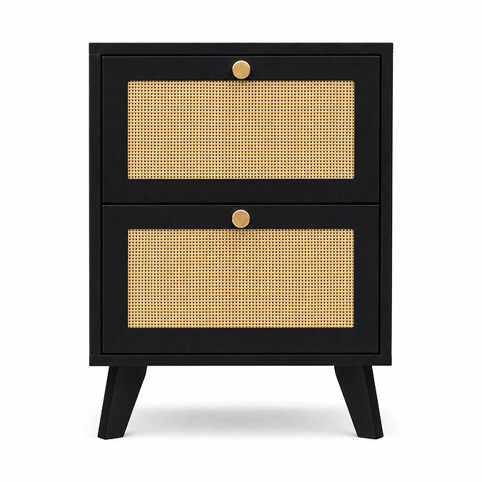 front on cut out image of 2 drawer bedside table with rattan