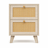 front on cut out image of rattan fronted 2 drawer bedside table with gold coloured handles