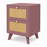 angled pink clay coloured bedside table with rattan