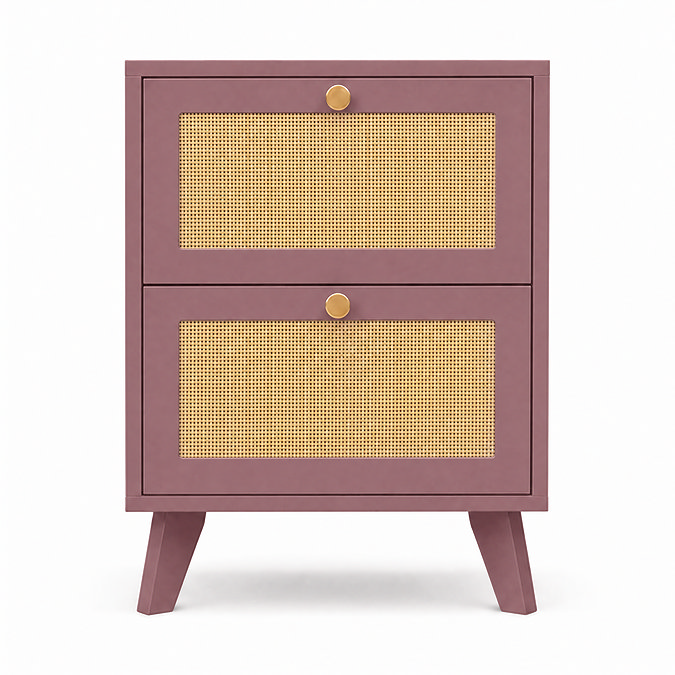 front on cut out image of pink clay 2 drawer bedside table