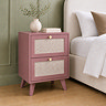 image of pink clay coloured 2 drawer bedside table fronted with rattan