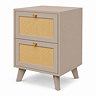 cut out image of taupe 2 drawer bedside table with rattan fronts