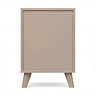 cut out back facing image of taupe 2 drawer bedside table with rattan front