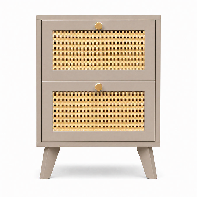 front on cut out image of 2 drawer taupe rattan fronted bedside table