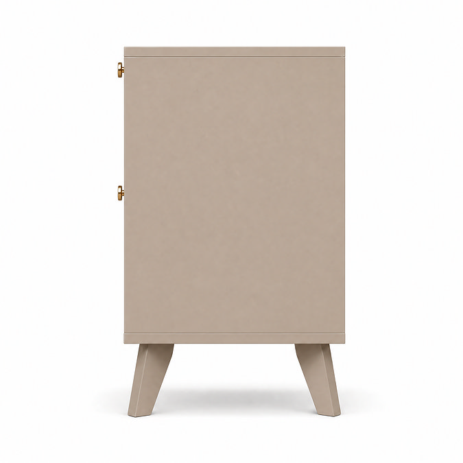 cut out image of taupe 2 drawer bedside table with rattan fronts