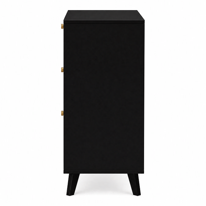 side on cut out image of three drawer black chest