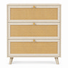 front on cut out image of natural coloured rattan fronted three drawer chest